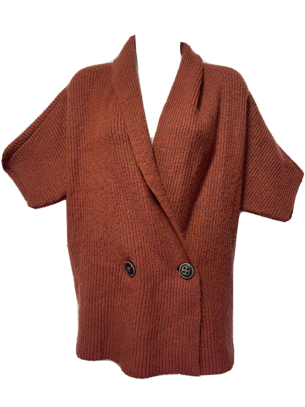 CAbi Women's XS Oversized Cardigan Sweater Orange Rosewood Ribbed Button 3162